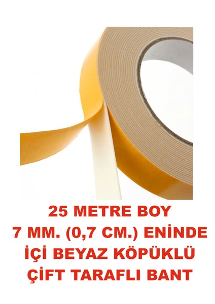 Çift Taraflı Köpük Bant 25 M. Uzunlukta 7 mm Eninde