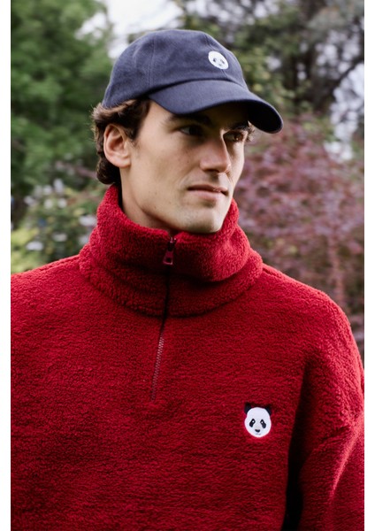 Panda Sherpa Quarter-Zip Sweatshirt - Bordo indirimleri