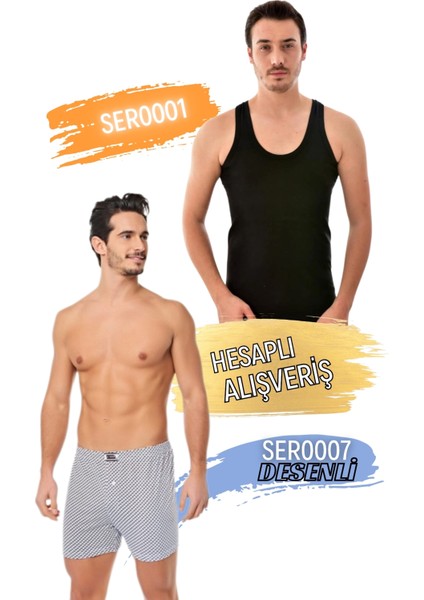 Erkek Klasik Penye Atlet ve Desenli Boxer Takım 6'lı Set (12 Parça) SER0001 - SER0007 fırsatları