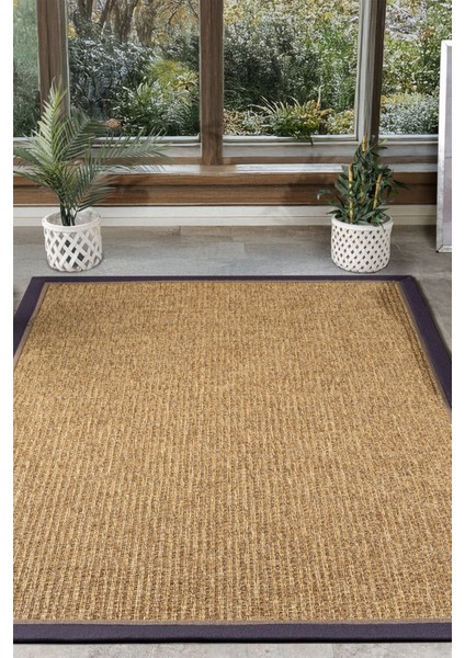 Bombay Kahve Halı Mor Kahve Bordürlü Kolay Temizlenen Hasır Dokulu Sisal Halı 666 fiyatları