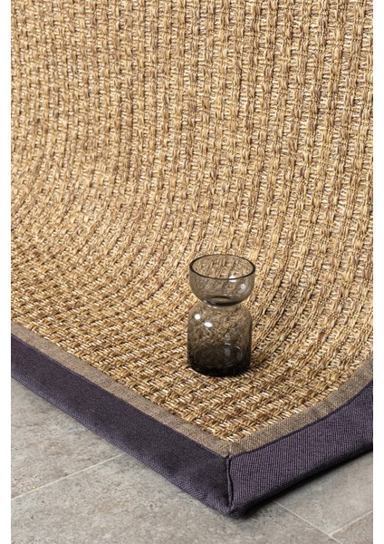 Bombay Kahve Halı Mor Kahve Bordürlü Kolay Temizlenen Hasır Dokulu Sisal Halı 666 indirimleri