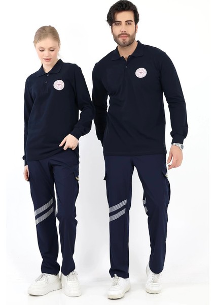 Acil Sağlık Yakalı Unisex Tshirt Uzun Kol Nakışlı - Lacivert modelleri