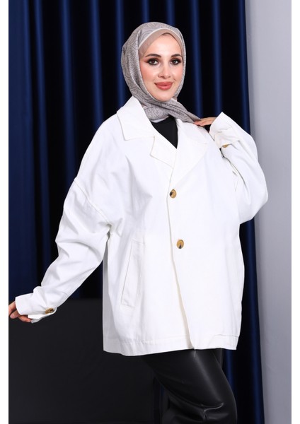 Ekru Düğmeli Oversize Kanvas Ceket fiyatları