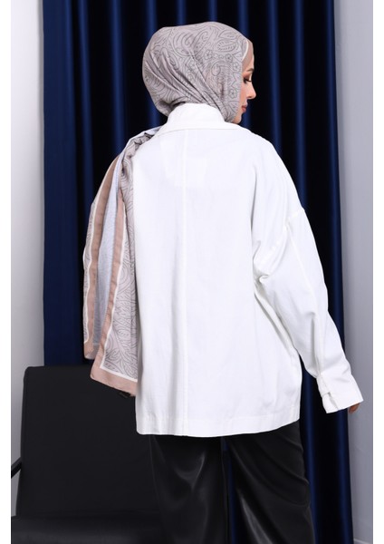 Ekru Düğmeli Oversize Kanvas Ceket modelleri