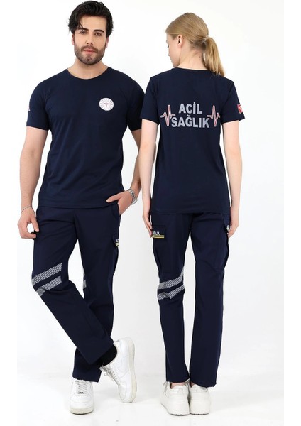 Acil Sağlık Yuvarlak Yaka Penye Kısa Kol Tshirt - Lacivert