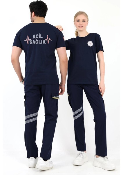 Acil Sağlık Yuvarlak Yaka Penye Kısa Kol Tshirt - Lacivert modelleri