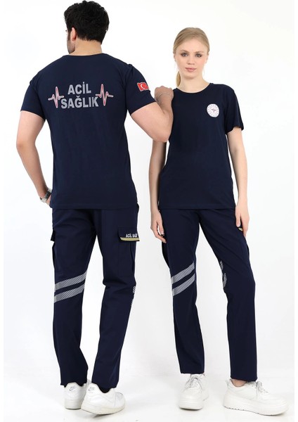 Acil Sağlık Yuvarlak Yaka Penye Kısa Kol Tshirt - Lacivert fırsatları