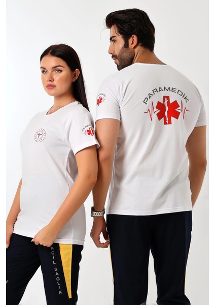 Paramedik Yuvarlak Yaka Penye Kısa Kol Tshirt - Beyaz