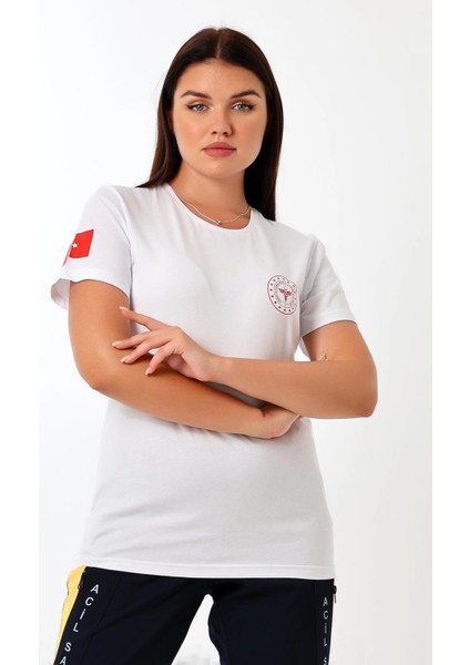 Paramedik Yuvarlak Yaka Penye Kısa Kol Tshirt - Beyaz modelleri