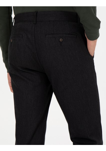 Erkek Siyah Slim Fit Keten Karışımlı Chino Pantolon 50259718-VR046
