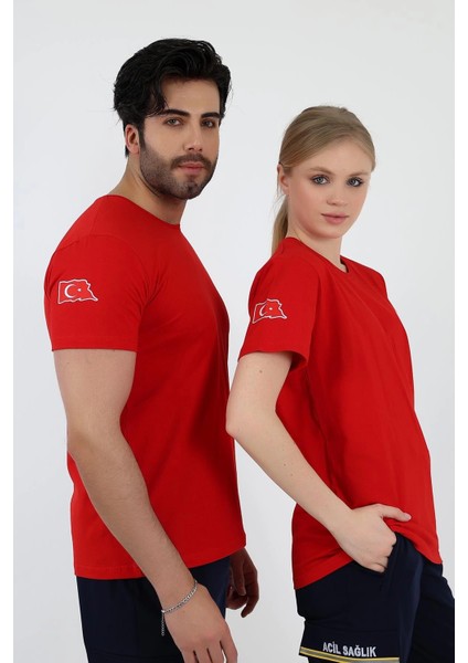 Acil Sağlık Yuvarlak Yaka Penye Kısa Kol Tshirt - Kırmızı fiyatları