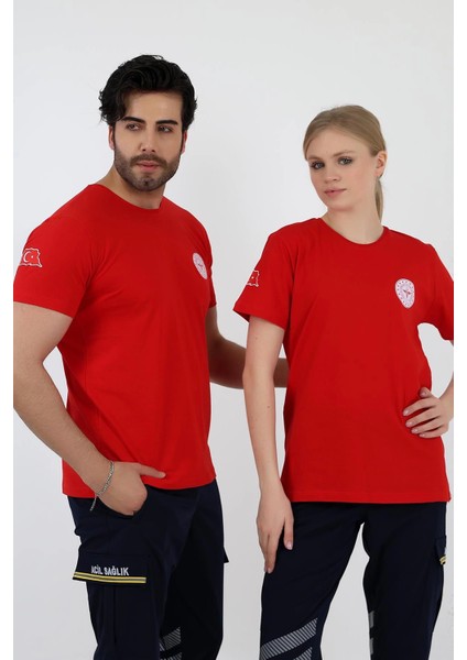 Acil Sağlık Yuvarlak Yaka Penye Kısa Kol Tshirt - Kırmızı modelleri