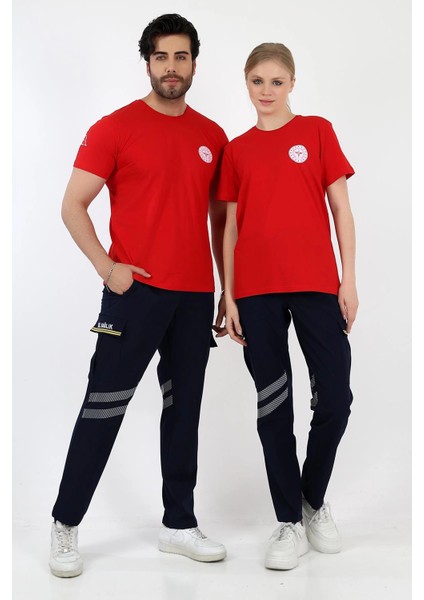 Acil Sağlık Yuvarlak Yaka Penye Kısa Kol Tshirt - Kırmızı indirimleri