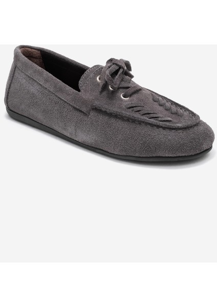 Lorven Füme Süet Hakiki Deri Bağcıklı Kadın Loafer Ayakkabı modelleri