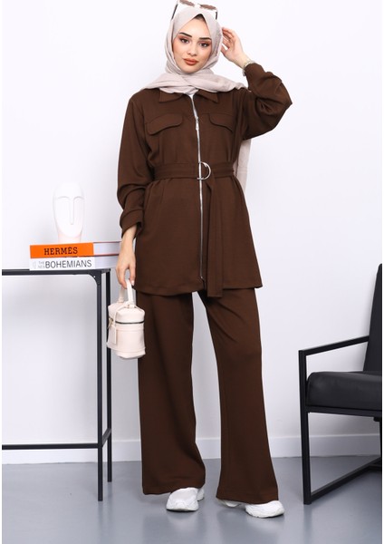 Kahverengi Sahte Cepli Bel Kuşaklı Modal Takım fiyatları