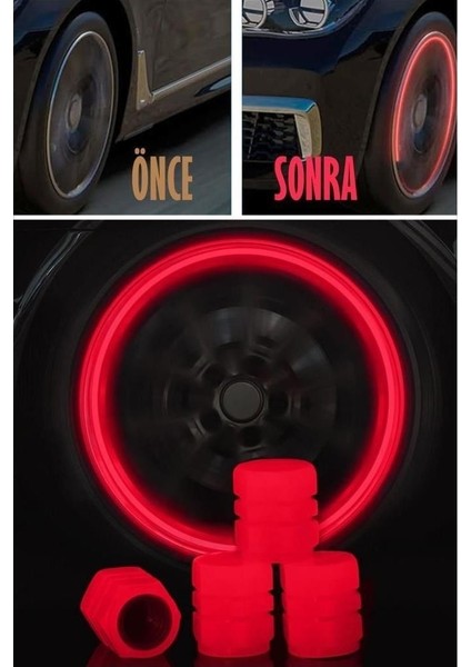 Kırmızı Fosforlu Lastik Sibop Kapağı Gece Parlayan Sibob Kapağı 4 Adet fiyatları