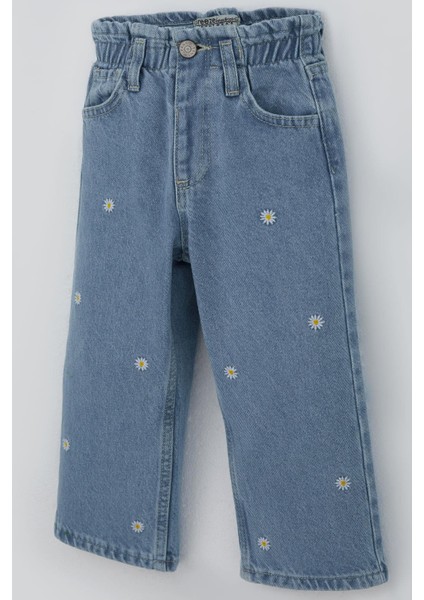 Kız Çocuk Jean Pantolon Papatya Nakışlı Düğmeli 1.5-5 Yaş, Açık Mavi modelleri