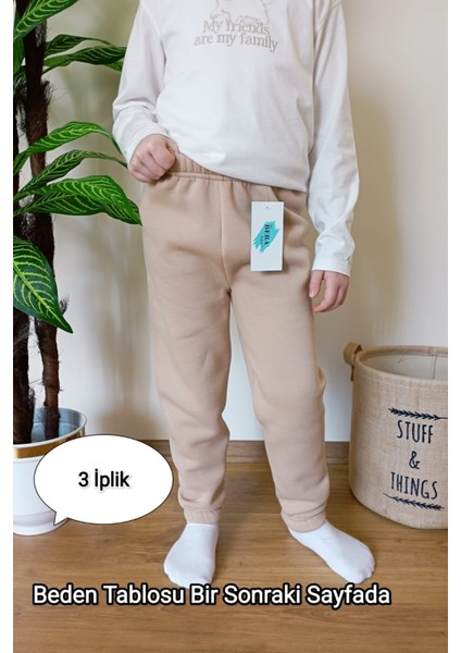 Çocuk Vizon 3 Iplik Şardonlu Paçası Lastikli Kışlık Eşofman Altı