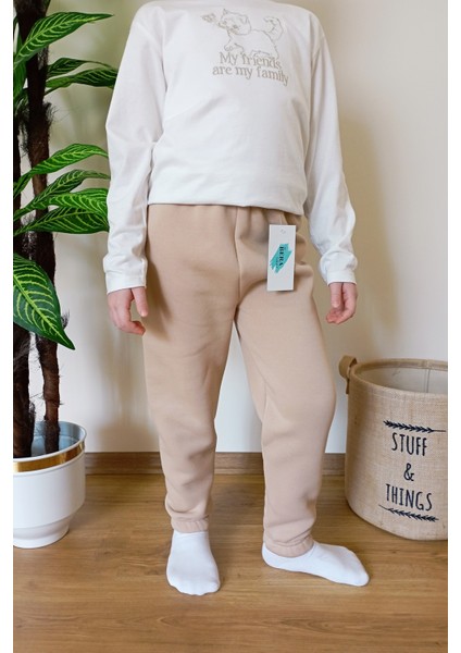 Çocuk Vizon 3 Iplik Şardonlu Paçası Lastikli Kışlık Eşofman Altı modelleri