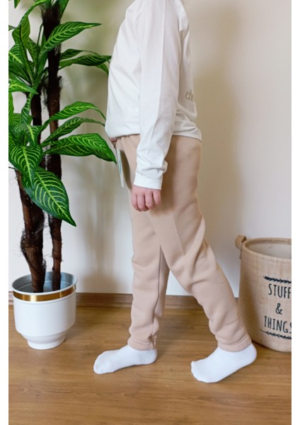 Çocuk Vizon 3 Iplik Şardonlu Paçası Lastikli Kışlık Eşofman Altı fırsatları