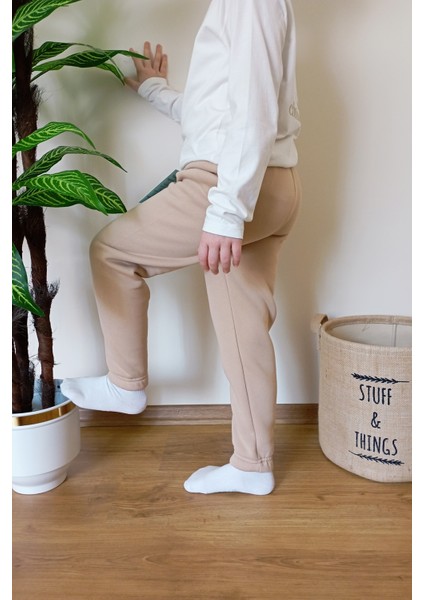 Çocuk Vizon 3 Iplik Şardonlu Paçası Lastikli Kışlık Eşofman Altı