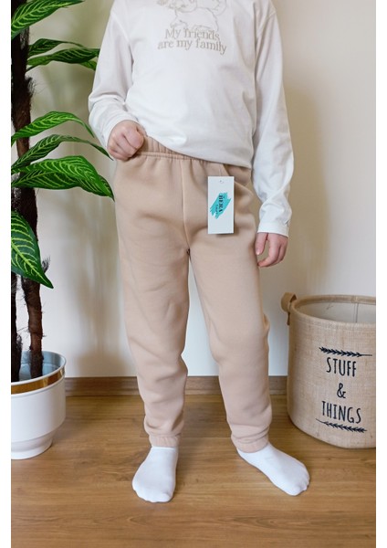 Çocuk Vizon 3 Iplik Şardonlu Paçası Lastikli Kışlık Eşofman Altı