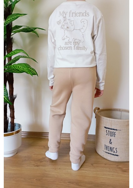 Çocuk Vizon 3 Iplik Şardonlu Paçası Lastikli Kışlık Eşofman Altı