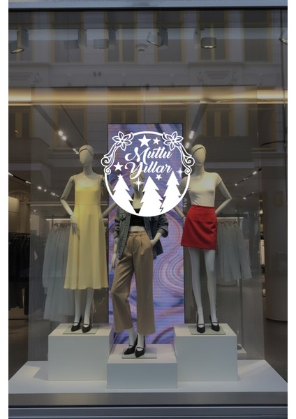 Yeni Yıla Özel Mutlu Yıllar Yazısı Yılbaşı Ağacı Süslemeleri Yılbaşı Sticker Cam Duvar Vitrin Yılbaşı Süsü modelleri