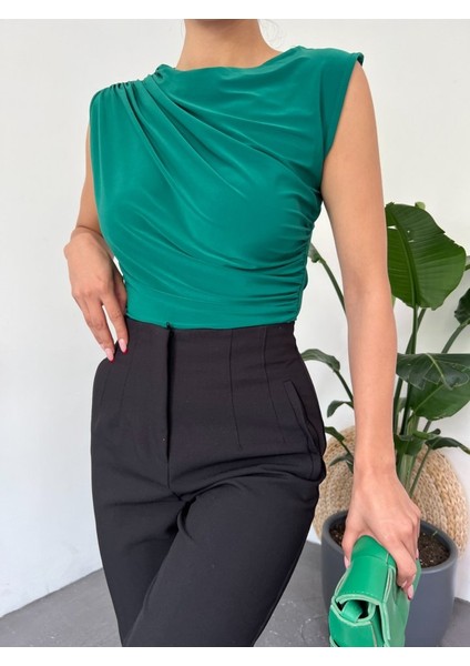 Alpaco Bisiklet Yaka Sıfır Kol Sandy Bluz -Zümrüt -Collectıon fiyatları