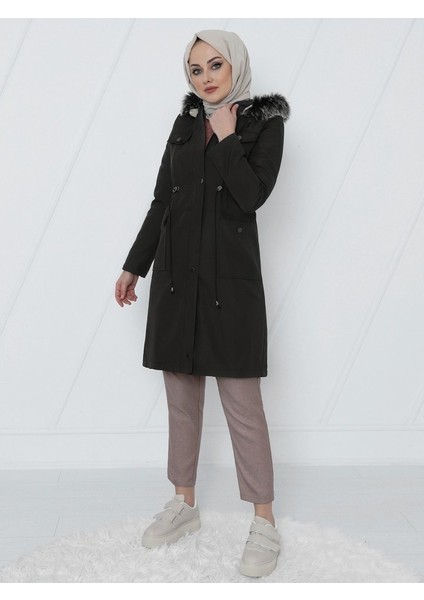 Alpaco Çıkma Kapşonlu Bağcıklı Bondit Kısa Kaban -Siyah -Collectıon modelleri