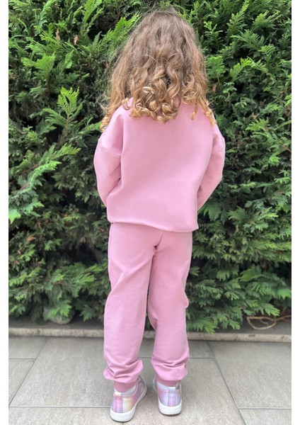 Kız Çocuk Eşofman Takım Lig Temalı Ön Kısmı V Dikişli 5-10 Yaş, Gülkurusu