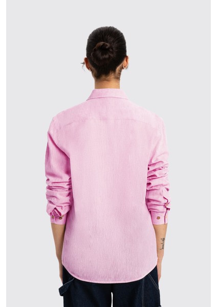 Pembe Uzun Kollu Kadın Keten Gömlek fiyatları