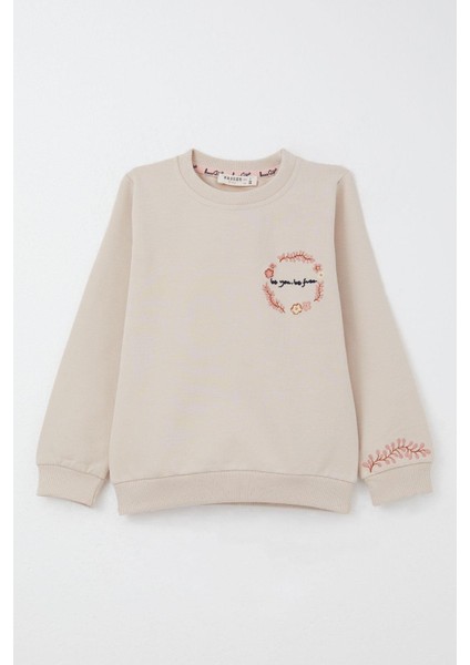 Kız Çocuk Eşofman Takım Çiçek Nakışlı 1.5-5 Yaş, Bej