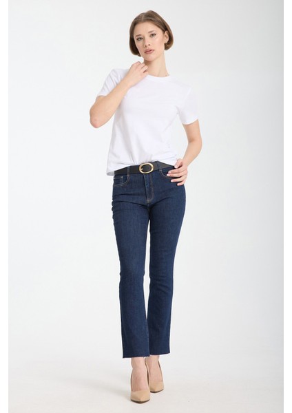 Julia 92 Normal Bey Koyu Rinse Crop Flare Jeans Kadın
