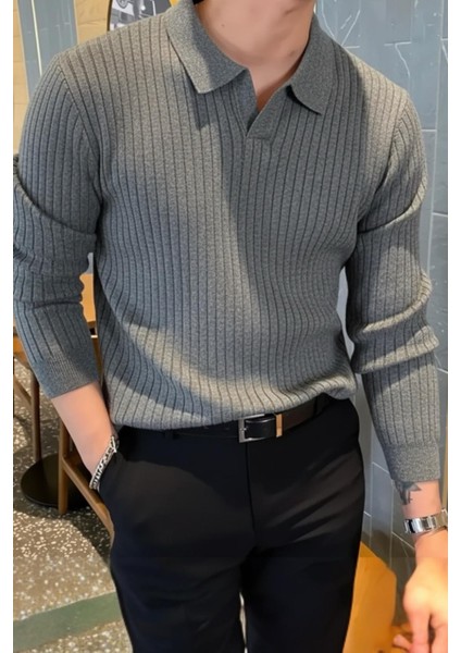 Ermanno Slim Fit Erkek Polo Yaka Fitilli Triko Kazak indirimleri