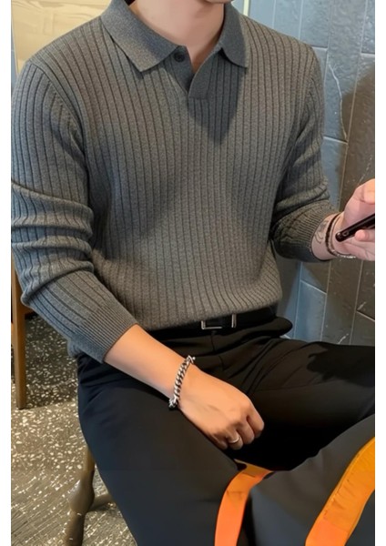 Ermanno Slim Fit Erkek Polo Yaka Fitilli Triko Kazak