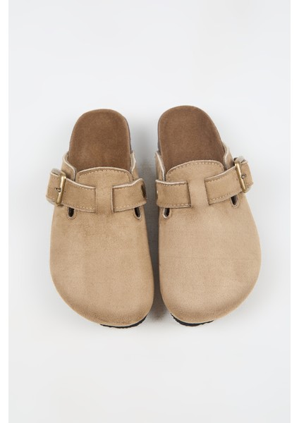 Nomiento Cancun Kadın Vegan Deri Tokalı Vizon Sabo Terlik