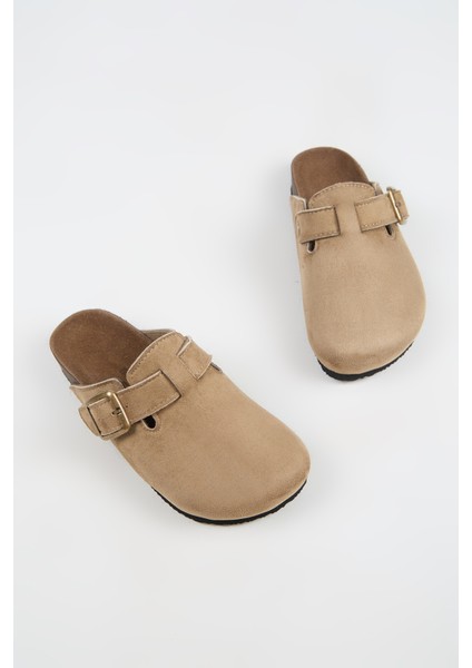 Nomiento Cancun Kadın Vegan Deri Tokalı Vizon Sabo Terlik fırsatları