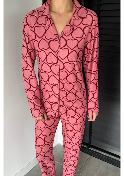 Kadın Desenli Ön Düğmeli Uzun Kol Pijama Takımı P-00018757 fiyatları