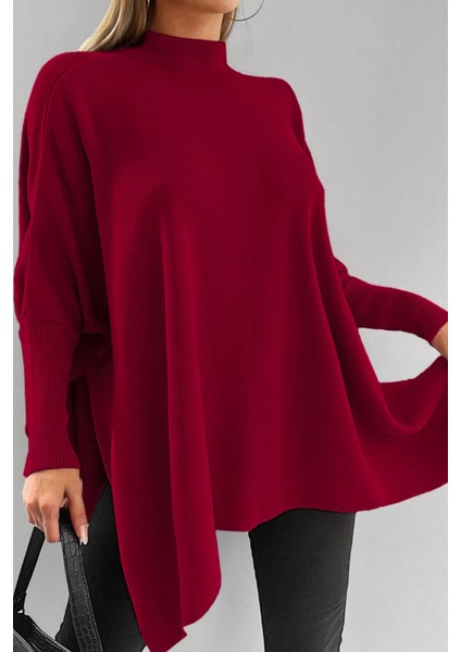 Kadın Bisiklet Yaka Düz Renk Triko Panço P-00018933 fiyatları