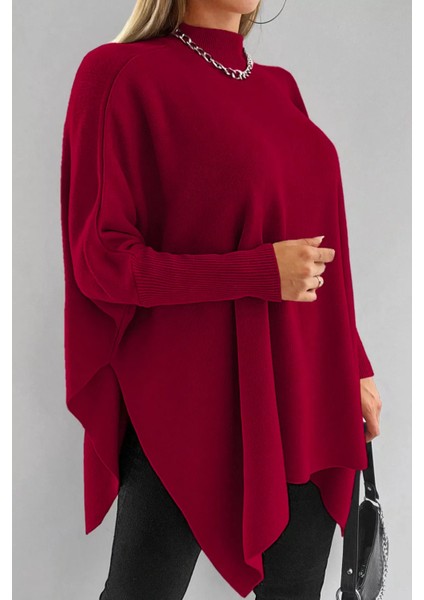 Kadın Bisiklet Yaka Düz Renk Triko Panço P-00018933 modelleri