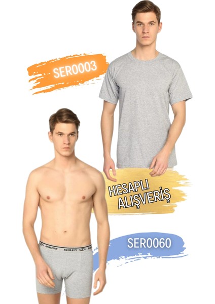 Erkek Sıfır Yaka Penye Atlet ve Boxer Şort Takım 6'lı Set (12 Parça) SER0003 - SER0060