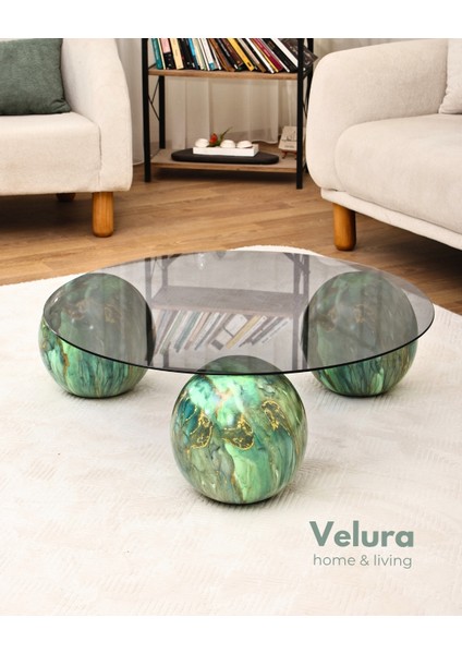 Modern Orta Sehpa & Küre Sehpa & Top Sehpa & Füme Yuvarlak Cam & Jungle