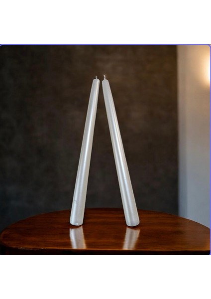 2'li Metalik Inci Beyaz-Şamdan Mum-Konik Mum fiyatları