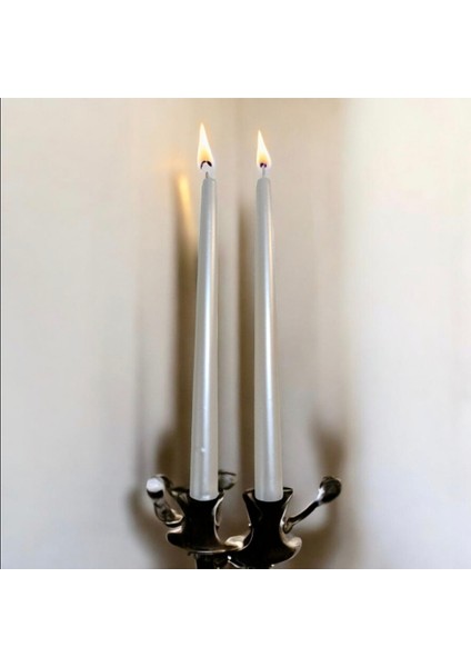 2'li Metalik Inci Beyaz-Şamdan Mum-Konik Mum modelleri