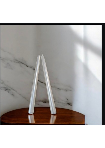 2'li Metalik Inci Beyaz-Şamdan Mum-Konik Mum fırsatları