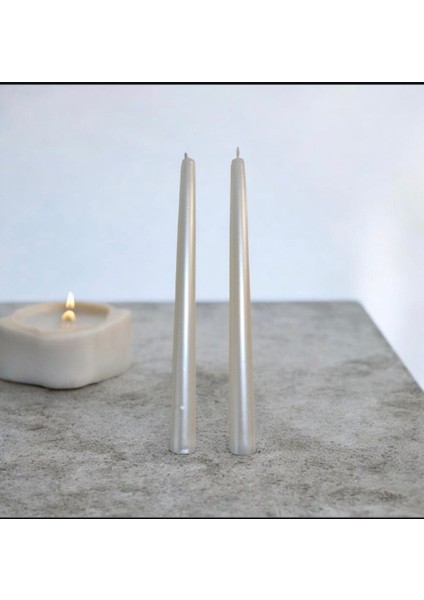 2'li Metalik Inci Beyaz-Şamdan Mum-Konik Mum indirimleri