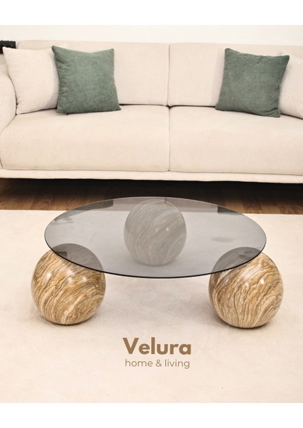 Modern Orta Sehpa & Küre Sehpa & Top Sehpa & Füme Yuvarlak Cam & Treverten Mermer fiyatları