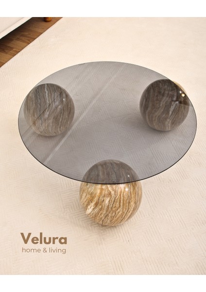 Modern Orta Sehpa & Küre Sehpa & Top Sehpa & Füme Yuvarlak Cam & Treverten Mermer modelleri