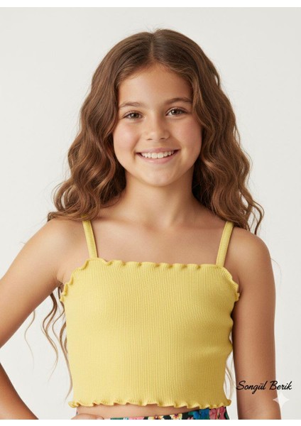 Kız Çocuk Crop Askılı Sarı